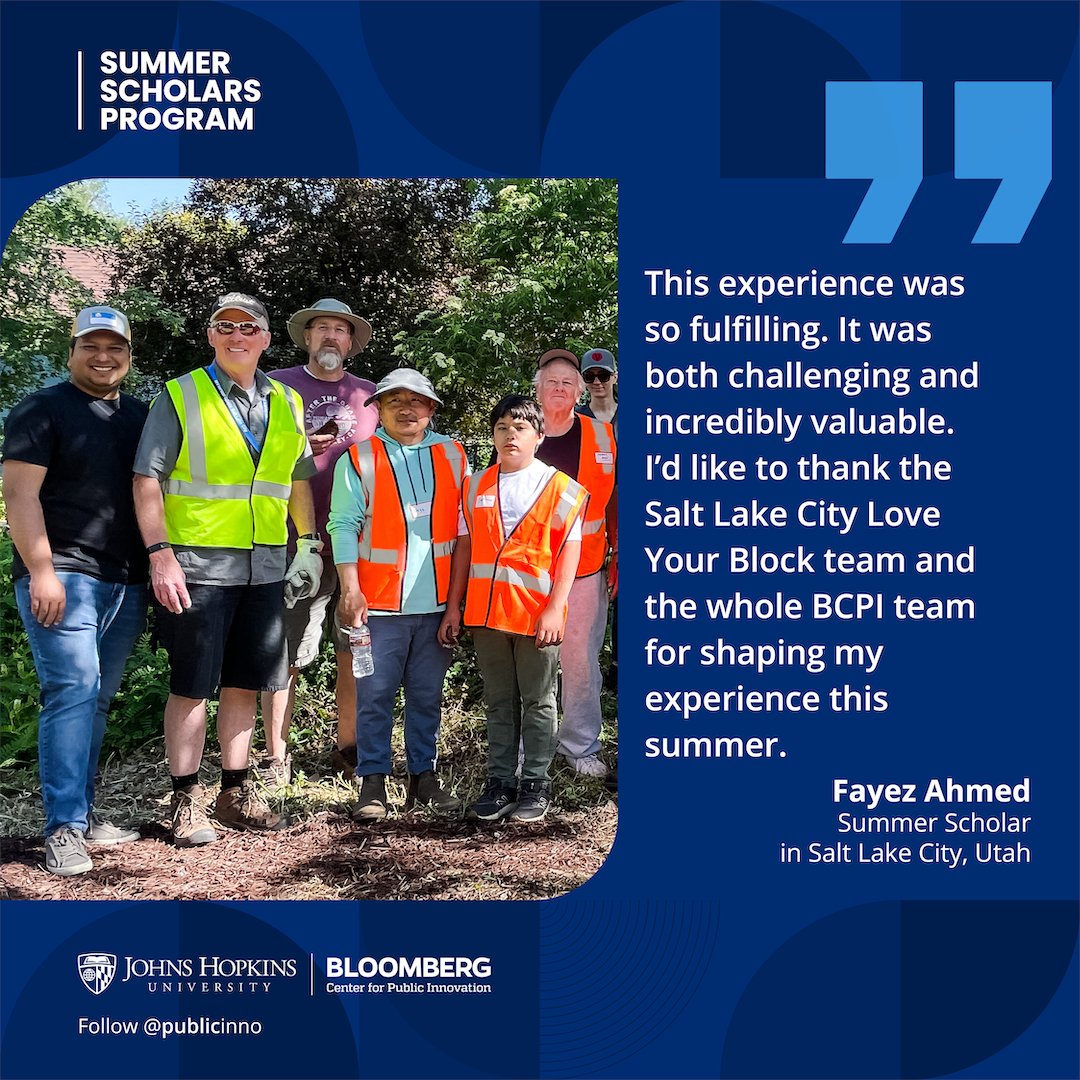 #ScholarSpotlight 🔦 Fayez Ahmed in #SaltLakeCity, Utah 🏙️ helped boost #CivicEngagement, enhancing public spaces through scholar-city synergy for lasting urban innovation. Want to be a Summer Scholar? @JohnsHopkins graduate students - apply today: hubs.ly/Q02p-2Ts0