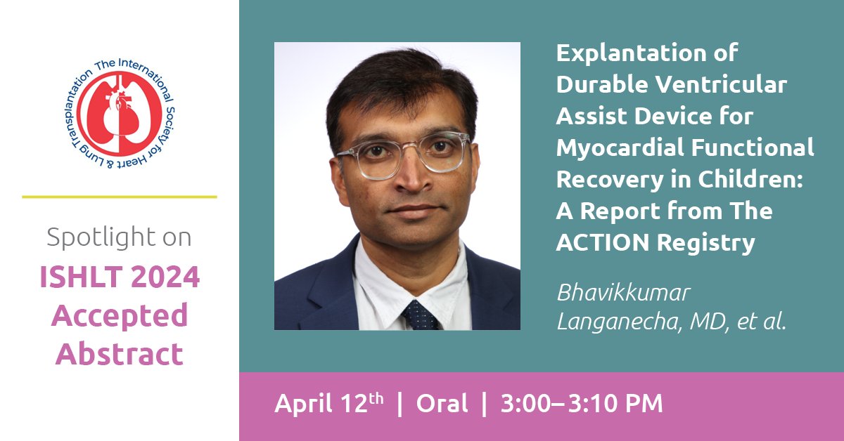 April 12th @ 3P | Stop by to see Dr. Bhavikkumar Langanecha of @SickKidsNews as he delves into his analysis of VAD explantation for myocardial recovery in children at #ISHLT2024. Get the details here: bit.ly/3PGk4Hj. @ISHLT #PedsHF #PedsVAD