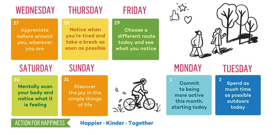Mindful March Actions: 27 March - 2 April These positive actions can go a long way to help yourself and others around you to live positive and healthy lifestyles. Find out more on the Action For Happiness website. @SouthNottsPBP @actionhappiness