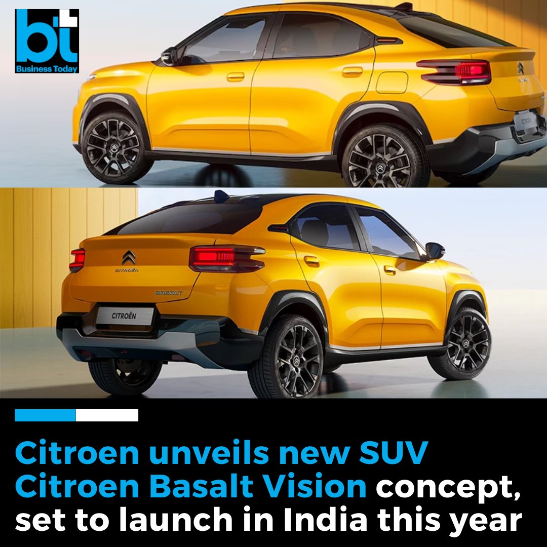 business_today's tweet photo. #Citroen has revealed the first images of its new SUV Coupe concept, the #CitroenBasaltVision. This model is set to launch in India in the second half of 2024
More details here: https://t.co/AyCn56cbgK https://t.co/FqErtotL7D