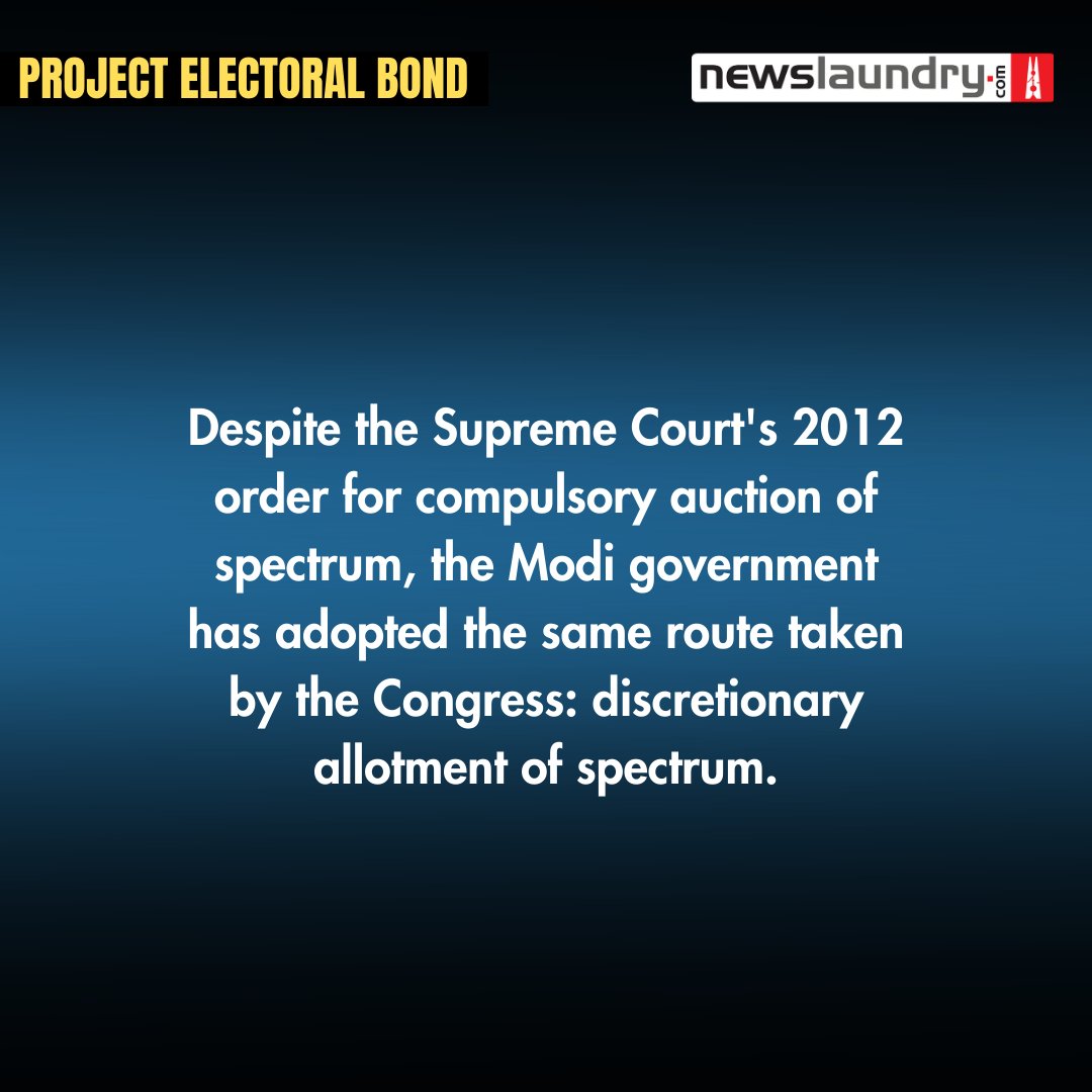 #ProjectElectoralBond | Bharti's Rs 150 crore donation to BJP coincided with the Modi government's u-turn on telecom spectrum, allowing satellite companies to get spectrum without an auction. @rgmlk, @FightAnand, @NeelMadhav report newslaundry.com/2024/03/27/bha…