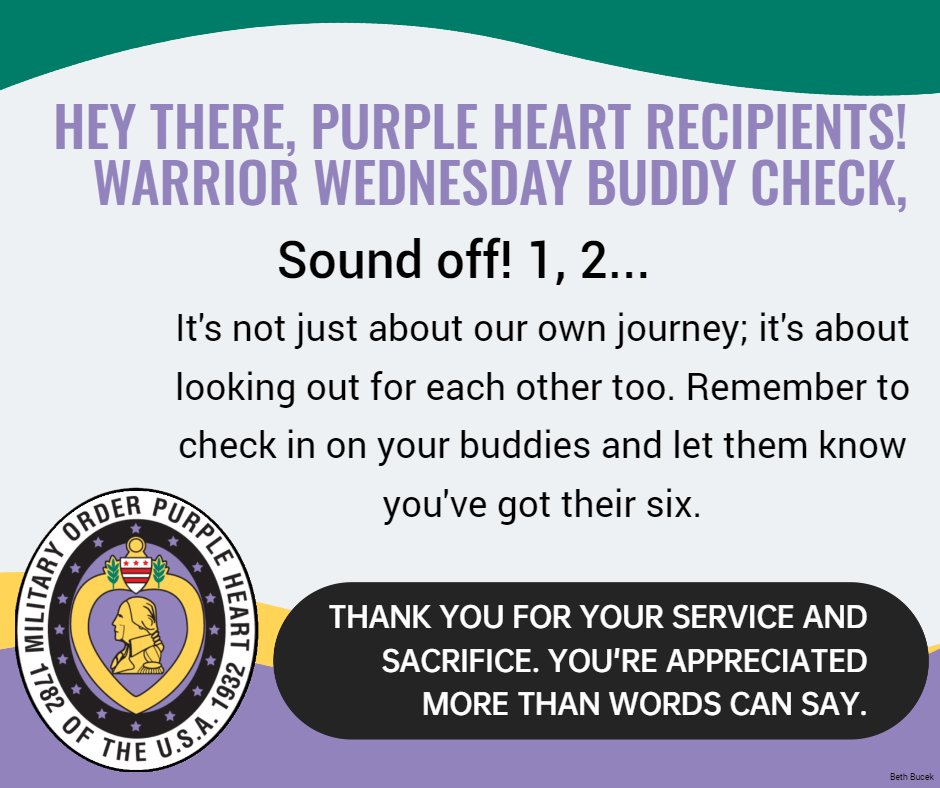 (っ◔◡◔)っ ♥ Please leave a like or comment to let us know you are okay. ♥
Brothers and sisters in arms, united in courage.

#WarriorWednesday #BuddyCheck #PurpleHeartPride #HeroesAmongUs #StrongerTogether #MOPH #veterans #supportveterans #PurpleHeart #PurpleHeartHeroes