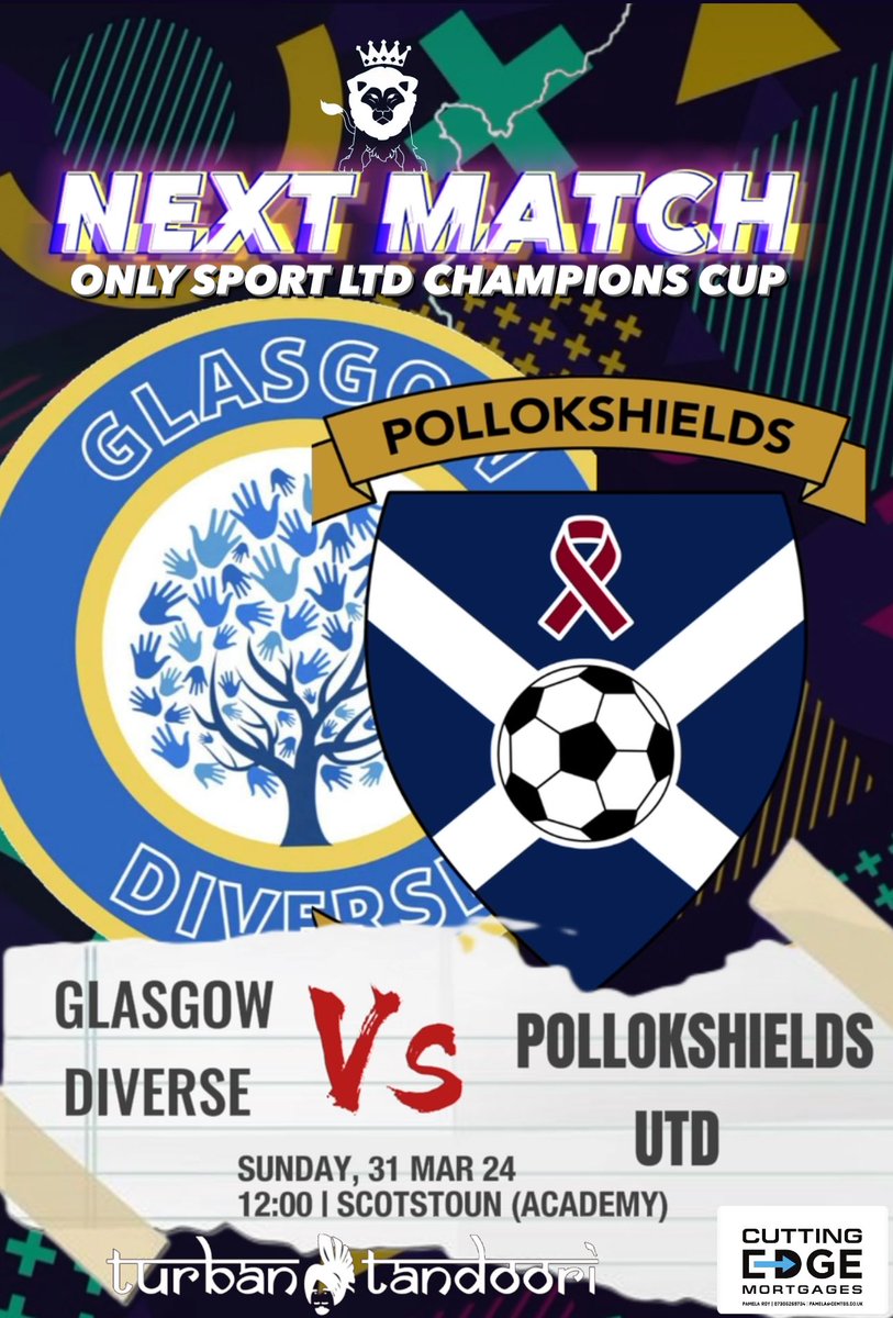 Next Match >>> 🏆 @OnlySportLTD1 Champions Cup ⚽️ @glasgow_diverse 🗓 Sun 31st March 2024 ⏰ 12:00 Kick Off 🏟 Scotstoun (Academy) #cmontheshields @GDSFC2008 @ScotAmFA @scottish_aff @ftsc0res @SnJsFootyFocus