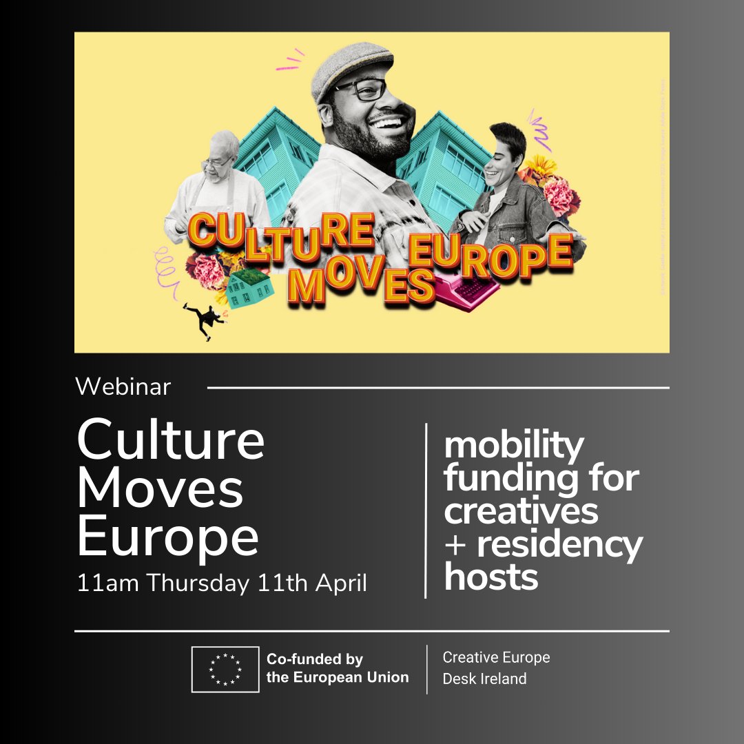 Like to find out more about funding for artists & cultural professionals, and for residency hosts from @CultureMovesEU? Join our webinar on Thursday 11th April. Register: tinyurl.com/4upk5dds