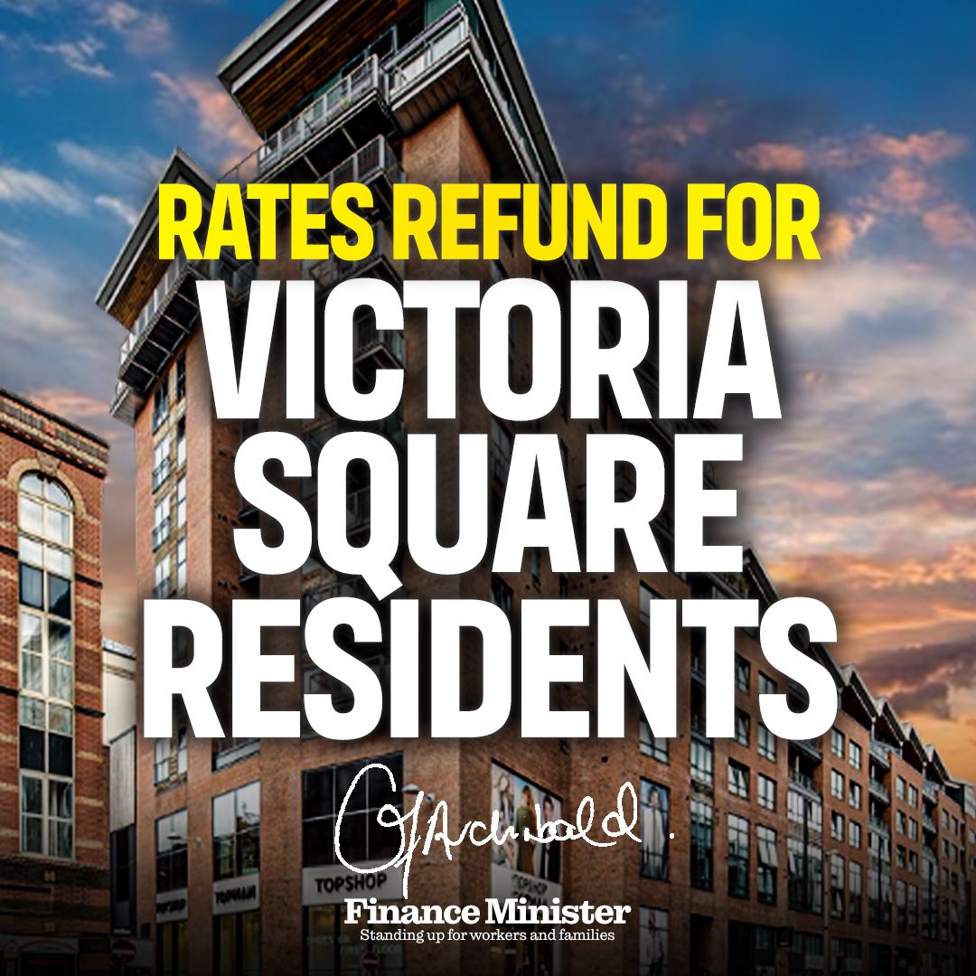 Finance Minister @CArchibald_SF has delivered a rates refund backdated to 2019 for residents of the Victoria Square apartments in Belfast. The residents have suffered significant turmoil since being evacuated from their homes, and Sinn Féin will continue to support them.
