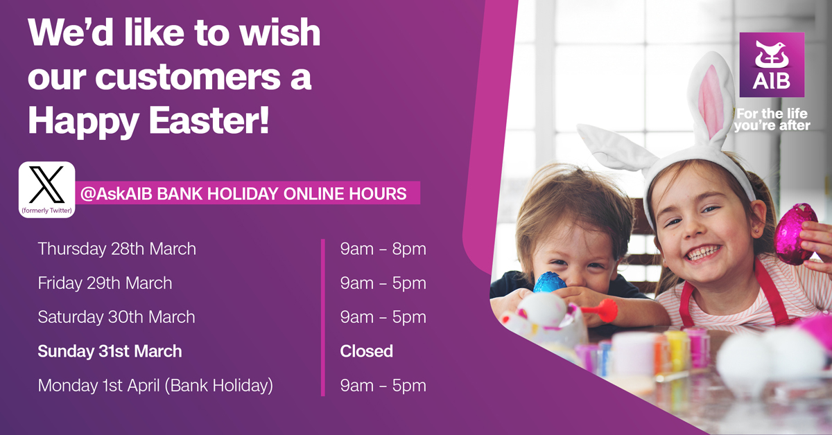 Wishing all our customers a happy Easter 🐰 If you need to contact us over the bank holiday, we’ll be available at the following times.