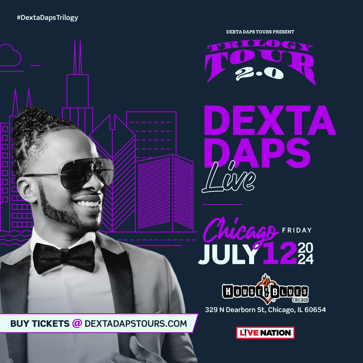 JUST ANNOUNCED! 💜 @DextaDapsMusic is bringing the Trilogy Tour 2.0 to our house on Friday, July 12! Presale starts today at 12pm with code: KEY. General On Sale Friday at 10am! livemu.sc/4avqfG7