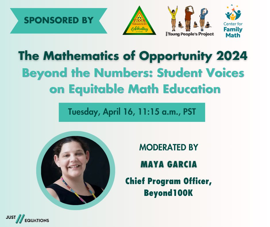 @JUST_Equations The Mathematics of Opportunity 2024 Conference is fast approaching. Register bit.ly/JEQ-TMO2024 Many great sessions like this one that TODOS is cosponsoring #mathequity #iTeachMath