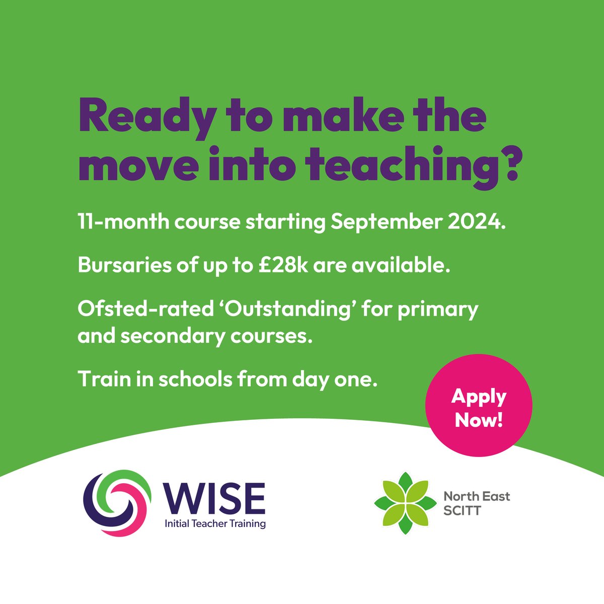 Applications for our school-led Initial Teacher training programmes in collaboration with @NorthEastSCITT are now open 📚 Get in touch today to find out more ✉️traintoteach@wiseitt.com 📱0191 7070 125 #ITT #teachertraining #getintoteaching