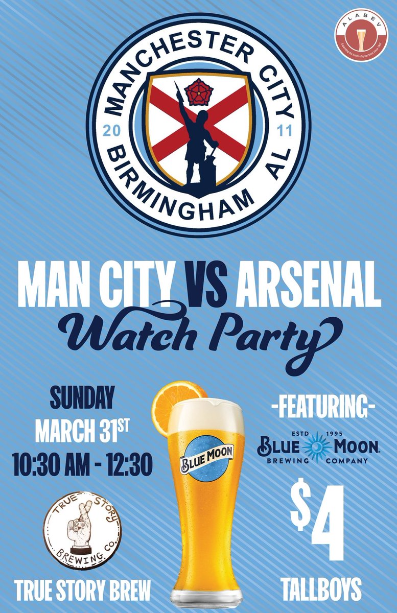 MCFCBHM's tweet photo. Hey Cityzens!! 🩵🤍
Come on down to @TrueStoryBrew for the Arsenal game this Sunday. They are opening just for us so be sure to come and support this amazing group and this amazing brewery. 

Happy Easter to everyone as well! Have a safe and great weekend 🩵🤍🩵🤍 https://t.co/8pLtfxescr