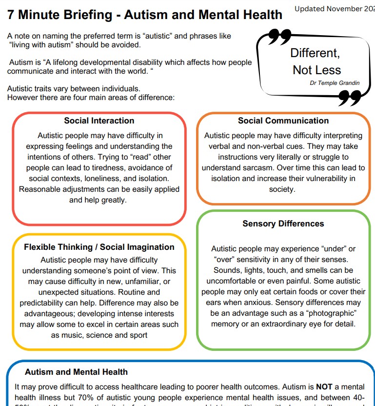 It's #WorldAutismAcceptanceWeek and we would like to share the 7 minute briefing that we worked on with partner agencies @brolly_kate @OpeningDoorsLD @norfolkautism that considers autism and mental health. You can view it here tinyurl.com/2a97psk5