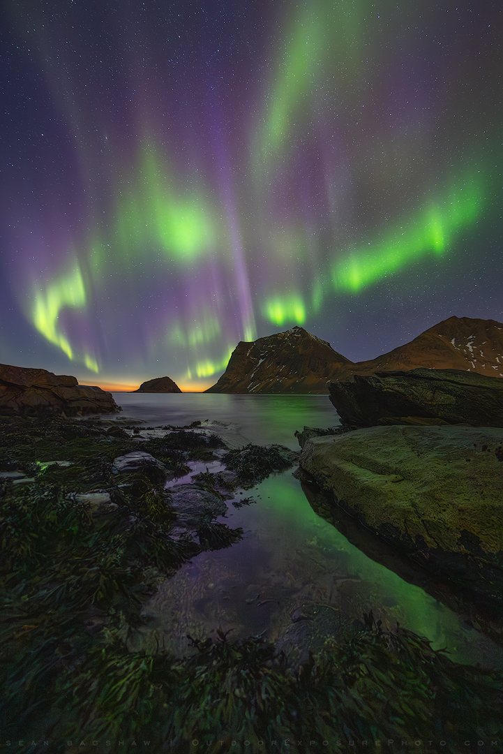 Getting into position for this one gave me a lesson in walking around on algae and ice-covered rocks in the dark. I managed not to crash and burn but I did sit in a puddle for a while and still couldn't really tell if I was getting any reflections lined up or not.