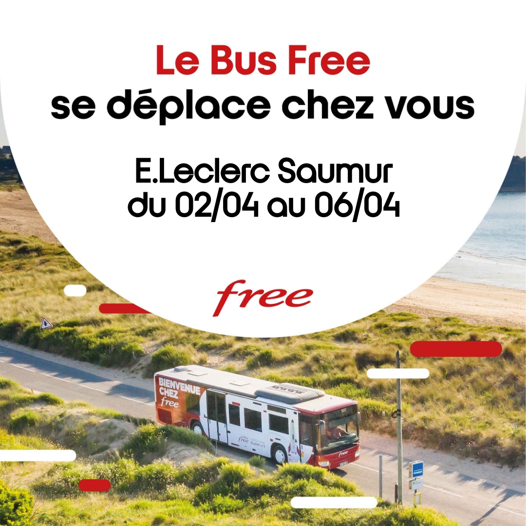 Le bus Free est de retour sur les routes de France 😍
Dès demain, retrouvez notre boutique itinérante au E.Leclerc Saumur jusqu’au 06/04 📍
Nous vous attendons nombreux 🤝
<a href="/AnjouFibre/">Anjou Fibre</a> <a href="/49numerique/">ANJOU NUMERIQUE</a> <a href="/TDFgroupe/">TDF</a> <a href="/MairiedeSaumur/">Ville de Saumur</a> <a href="/SaumurAgglo/">Agglomération Saumur Val de Loire</a> <a href="/Prefet49/">Préfet de Maine-et-Loire 🇫🇷🇪🇺</a> #Free