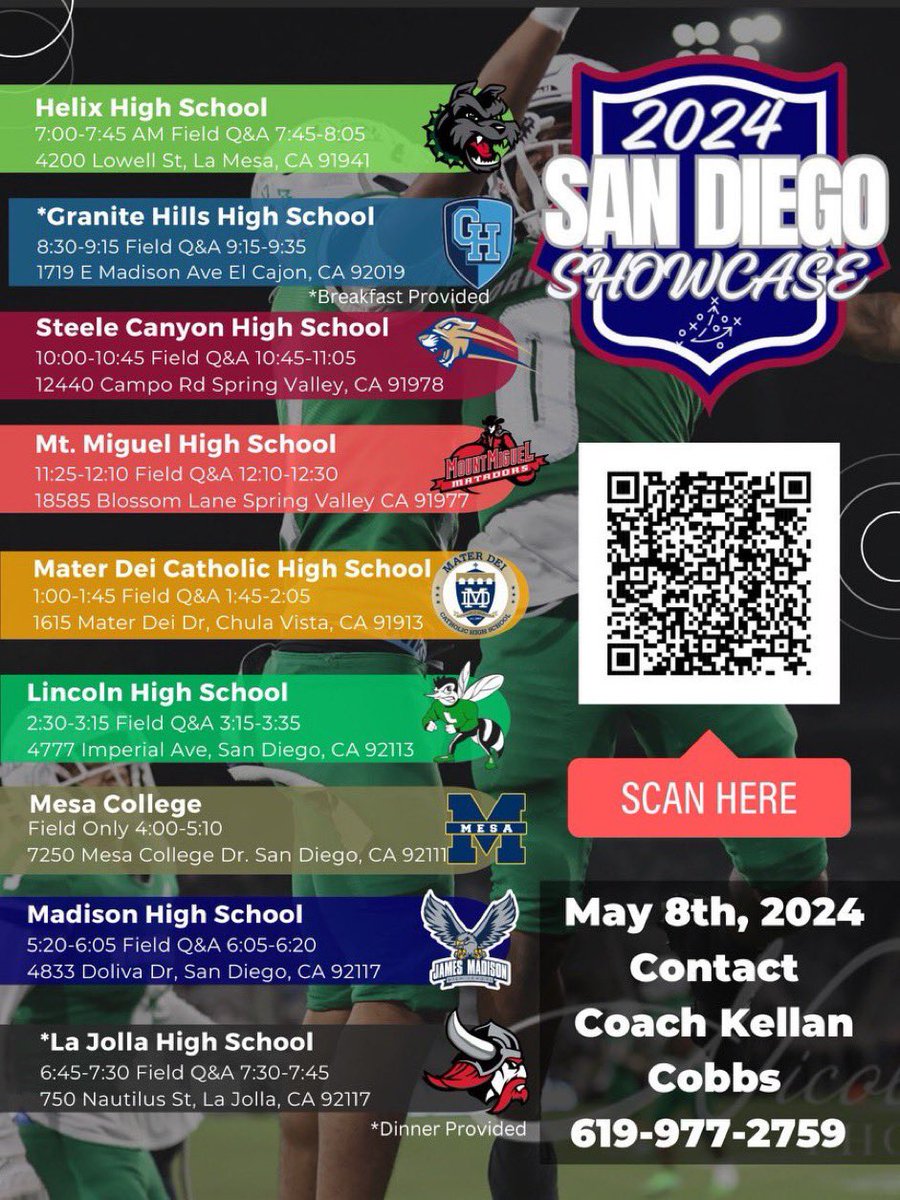 San Diego showcase will have a bunch of great football players, but @parkervance14 is not only a great football player but baseball player as well. Two sport stud showing his talents May 8th at Granite Hills at 8:30 am! @granitehillsfb