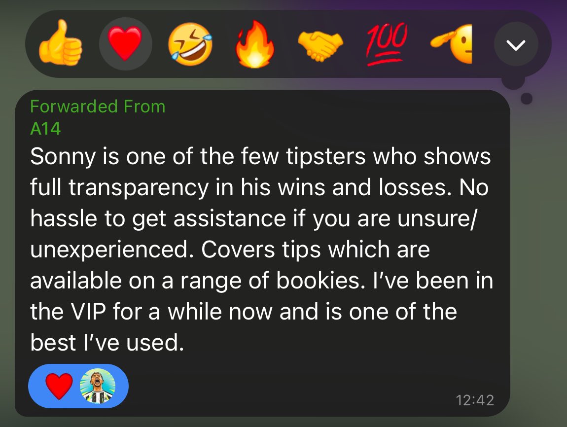 Some testimonials from members of the VIP 👇🏼 

3 day free trial available, sign up now! - t.me/snybettingbot ✍🏻