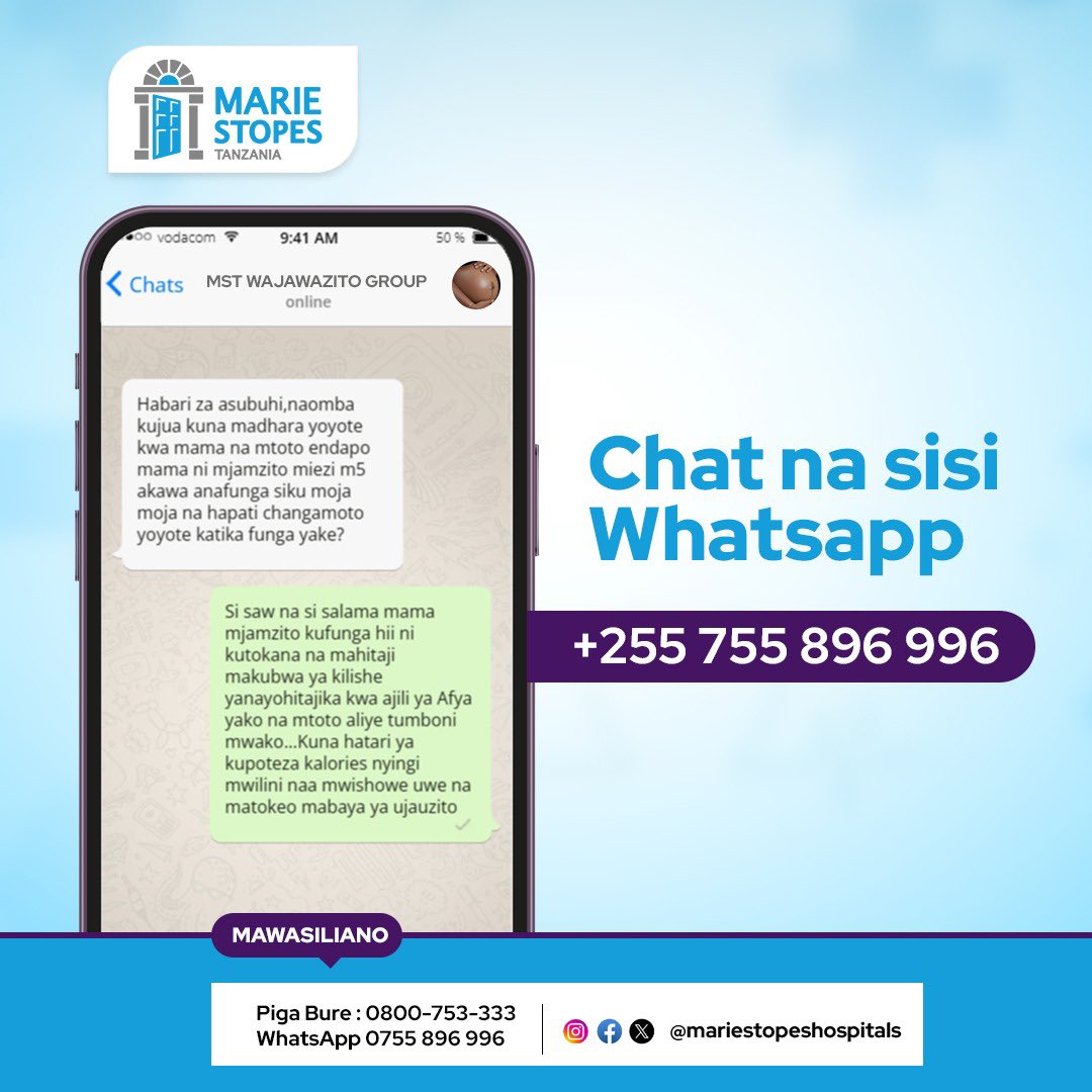 Karibu ujiunge na Kundi la wamama wajawazito. Upate kujifunza kupitia maswali na majibu kutoka kwa watoa huduma wetu, na wamama walio kwenye kundi letu la WhatsApp. . Kujiunga Bofya link - chat.whatsapp.com/H2p6ycUAtD26jL… Kwa mawasiliano zaidi tupigie 080075333 #kwakilahatuayamwanamke