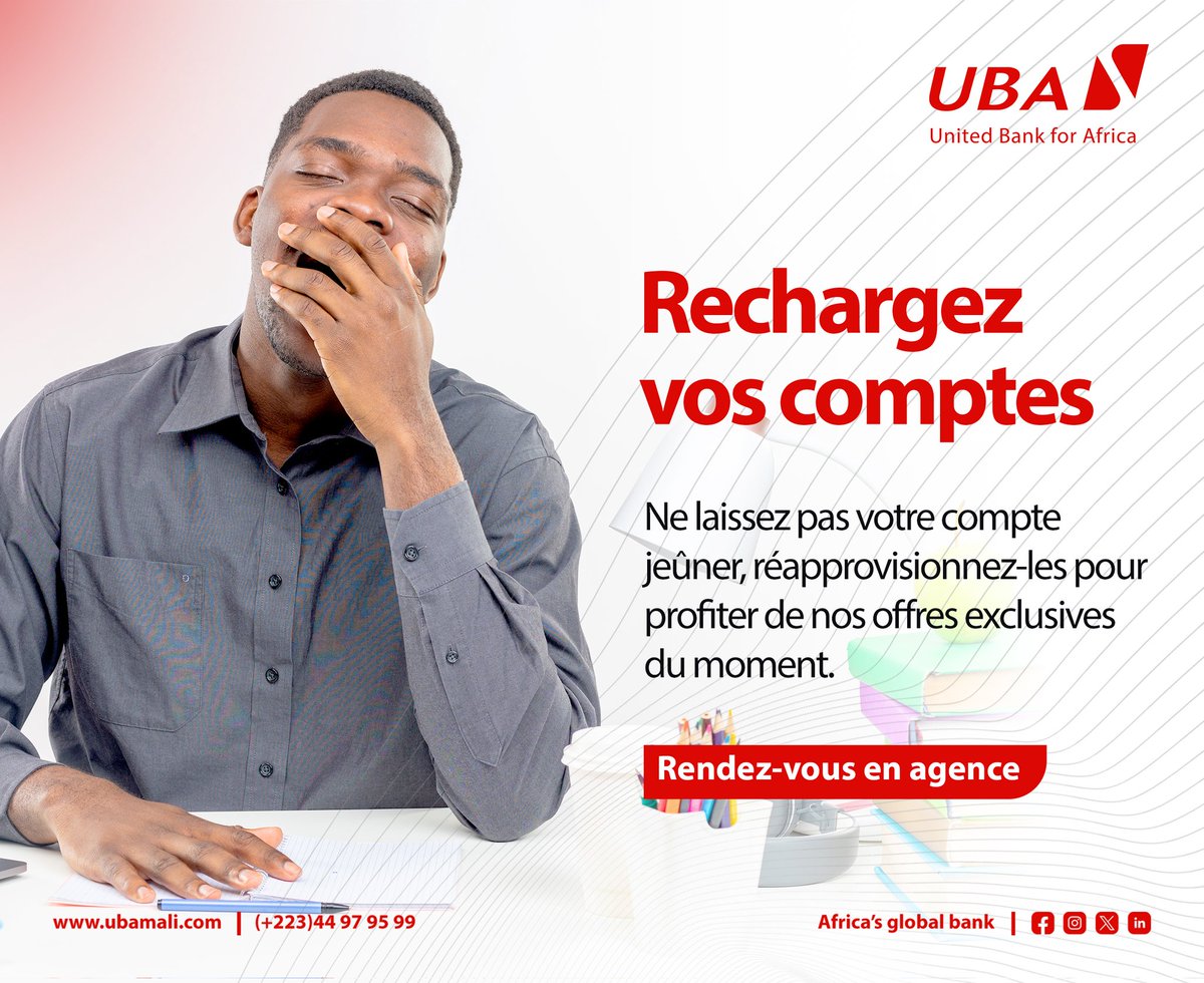 UBA_Mali's tweet photo. Vous jeûnez oui mais est-ce que vos comptes aussi doivent jeûner même? 🤧
Rendez-vous dans l'agence la plus proche pour réactiver vos comptes. 😎
📍Pour tout besoin d'information, contactez notre Service client au 📞+223 44 97 95 99
#CompteUBA #CompteBancairePourTous
#UBAMali #AfricasGlobalBank