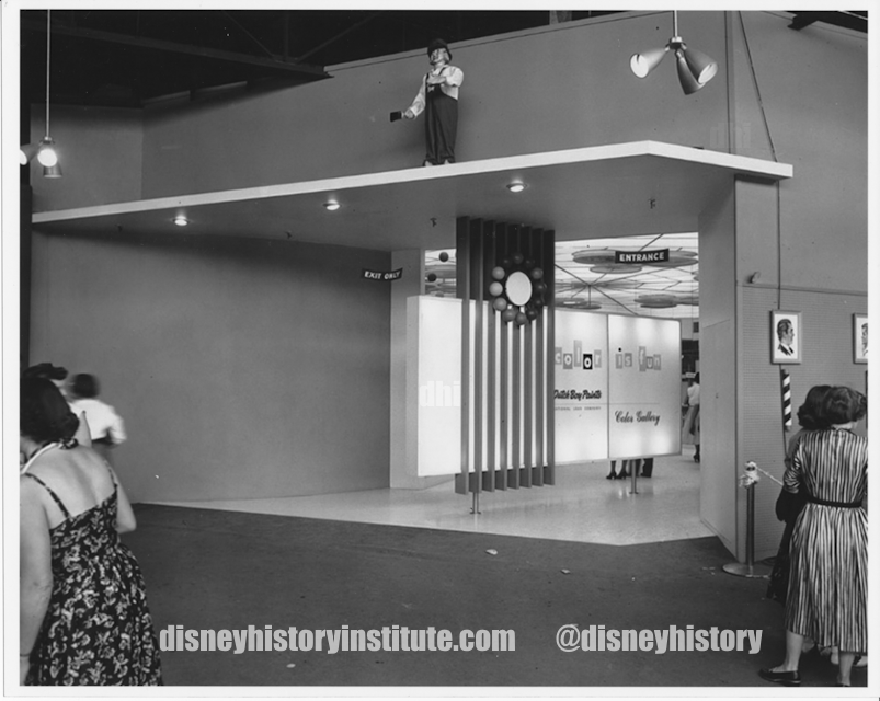 DisneyHistory's tweet photo. I love to see attractions and exhibits from the parks that no longer exist. I do find it kinda funny here that we read that "color is fun", in a B&W photo. #DHIhistory #dutchboypaints #DLhistory #Disneyland https://t.co/S920D6tiTO