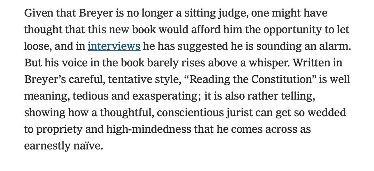 The NYT's decision to have someone other than a legal journalist review Stephen Breyer's book was good and correct nytimes.com/2024/03/27/boo…