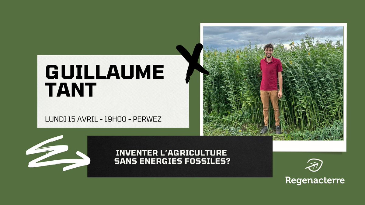 Inventer l’agriculture sans énergies fossiles? Engrais azotés, électrification, fermentations = pistes d’avenir? Guillaume Tant parcours le monde à la recherche d’innovations et nous partage ses découvertes le 15/04 à 19h, inscriptions: forms.gle/udJHmjsfQWfo14…
