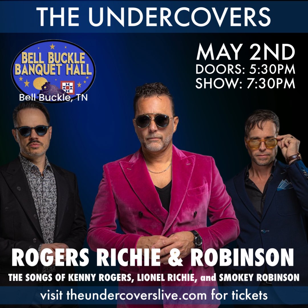 TENNESSEE! We will be performing on Thursday, May 2nd at Bell Buckle Banquet Hall! Come see us performing the music of Kenny Rogers, Lionel Richie & Smokey Robinson! Visit theundercoverslive.com for tickets. 👔 @gotstylemen 🕶️ @lockeandking #theundercovers