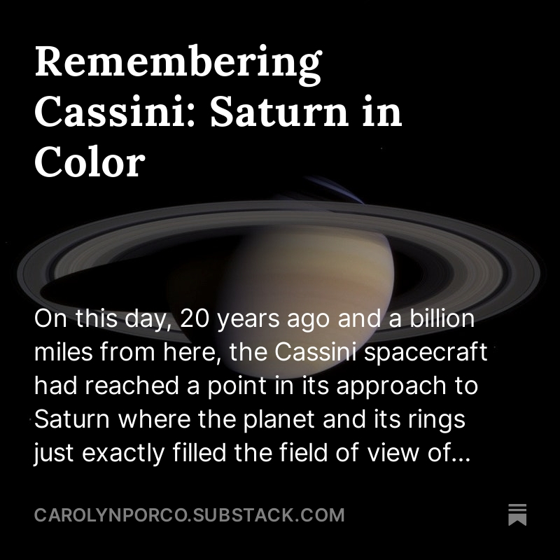 The latest issue in Coming of Age in the Solar System is out! tinyurl.com/42e4rr35 Today it's another episode in 'Remembering Cassini', a 20th annivrsry celebration of major milestones in the mission along w/ behind-the-scenes stories. Subscribe at the link above. Enjoy!