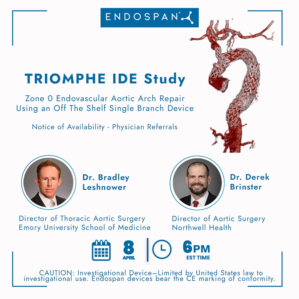 Don't miss the opportunity to learn from leading cardiothoracic surgery experts Dr. Bradley Leshnower and Dr. Derek Brinster. During this webinar, they will discuss the latest advancements in endovascular aortic arch repair.​ ​ Register here: streamyard.com/watch/yCNK6whB… ​ #aortaEd