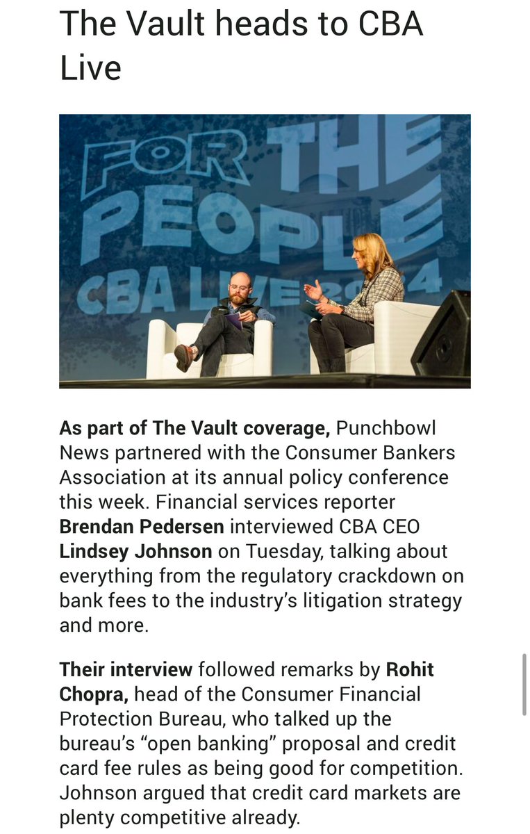 ICYMI ⤵️ Thanks to @BrendanPedersen + @PunchbowlNews for your partnership at @ConsumerBankers’ #CBALIVE2024