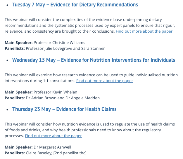 Nutritionist and dietitians (or students) who want to know more about applying complex research evidence to inform: ☑️Dietary recommendations ☑️1:1 counselling ☑️Health claims Webinars organised by @BDA_Dietitians on behalf of #AcademyNutritionSciences bda.uk.com/events/calenda…