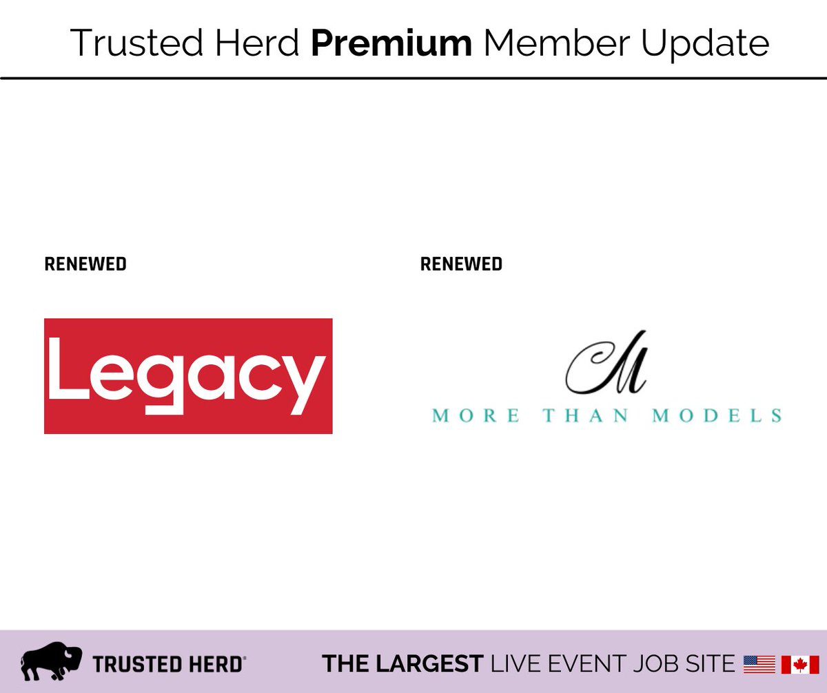 Trusted Herd (@trustedherd) on Twitter photo Thank you, <a href="/legacymarketing/">Legacy Marketing</a> & More Than Models. Both have been Premium for multiple years. 68k event jobs in last year. 149k workers. 75k reputations. Come post & find fun event gigs on Trusted Herd Inc.
#sidehustle #events #findwork #hiring Thank you, <a href="/legacymarketing/">Legacy Marketing</a> & More Than Models. Both have been Premium for multiple years. 68k event jobs in last year. 149k workers. 75k reputations. Come post & find fun event gigs on Trusted Herd Inc.
#sidehustle #events #findwork #hiring