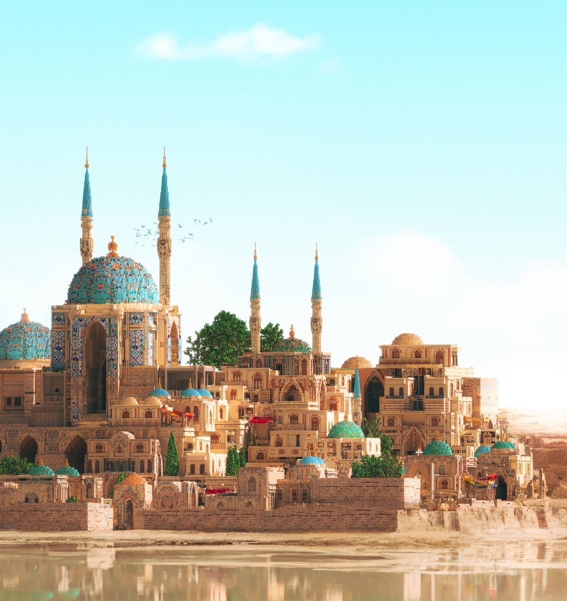 In the golden light of a calm summer in Niriya, Queen Leila wrote in her diary: 'Sunlight dances on our cubic city, filling the air with fragrant whispers. Peace reigns today, yet tomorrow may hold untold stories.' #VoxelArt