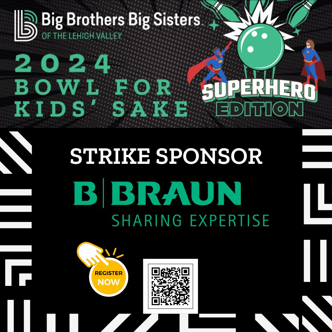 Thank you, B. Braun for striking it BIG for Kids at the 2024 Bowl for Kids' Sake on April 28th at Jordan Lanes! Grab your cape and register to sponsor our Biggest fundraiser of the year today, secure.qgiv.com/event/bowl4kid…! #WinningWednesday #BIGTIME #Sponsored