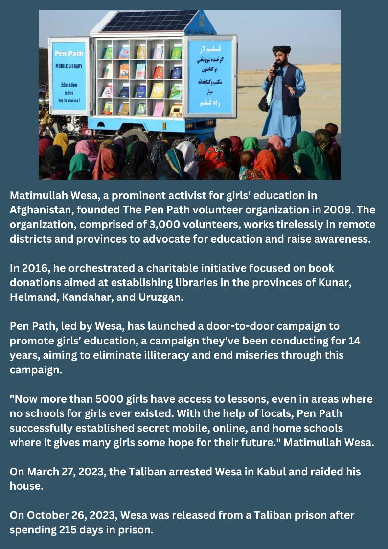 Missbala1761314's tweet photo. Messenger Of Education @matiullahwesa 🇦🇫
Wesa dedicated  his life to promoting Girls Education .
#EduHeroMatiullahWesa
#PenPathGirlsEduCampaign https://t.co/A3odq83lLR