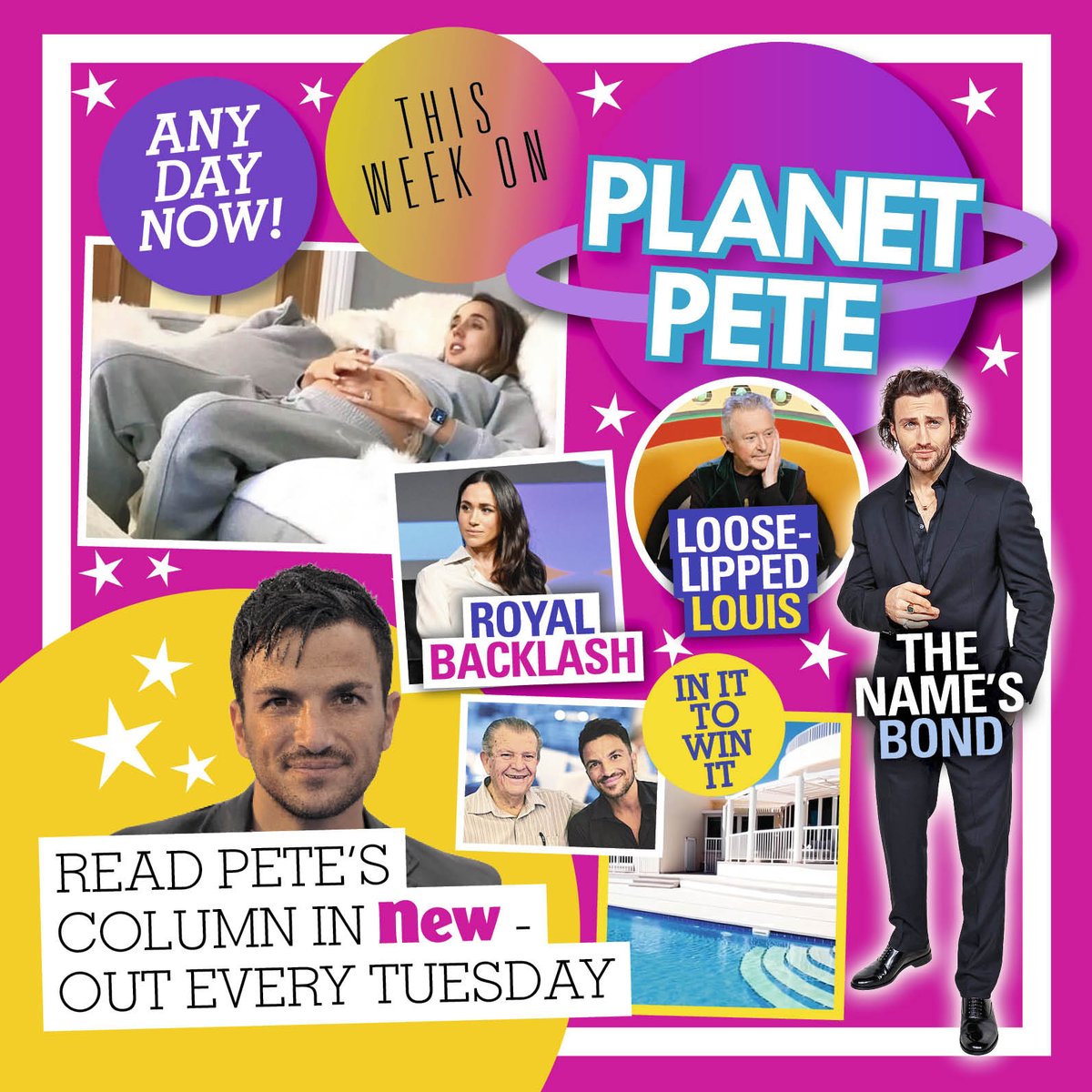 🪐PLANET PETE!🪐 In his weekly column, Peter Andre chatted about eagerly awaiting to become a father again, casts his vote for the next Bond and shares what happened when he met Louis Walsh. Out now.✨✨✨