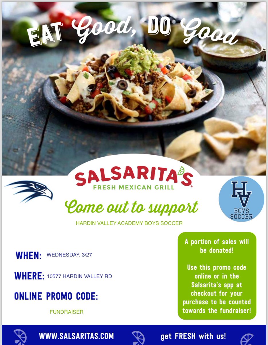 HVA_boyssoccer's tweet photo. Today’s the day!  Dine to donate to support Boys Soccer ALL day!!  User promo code FUNDRAISER at checkout on app or at https://t.co/J8ceFzlf4H!!  

🌟 If dining in store, drop receipt near cash register!!  🌟

@hva_athleticcouncil @hardinvalley_academy @HVAHawkeye https://t.co/PrTBzYxNhl