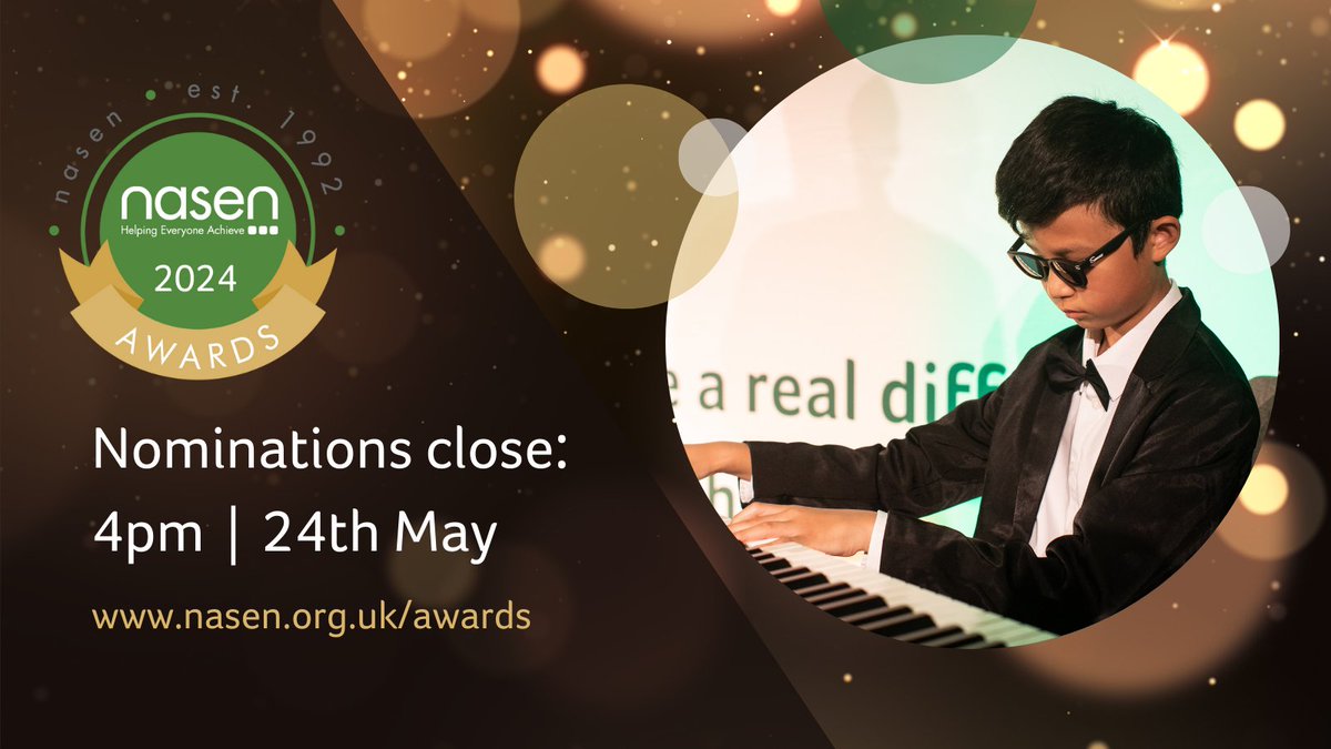 Two weeks in, and the nasen Awards 2024 nominations are pouring in! Know someone, a setting, or a product making a difference for children and young people with SEND? Submit your nomination here: ow.ly/fVhV50R1ZCN

#Education #SEND #Inclusion #Celebrate #Awards