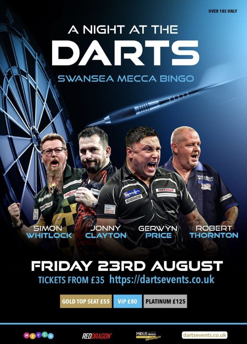 A Night not to be missed @MeccaBingo get your tickets @ModusDarts180 going to be a great night @reddragondarts @TuffStuff_UK 🎯🎯