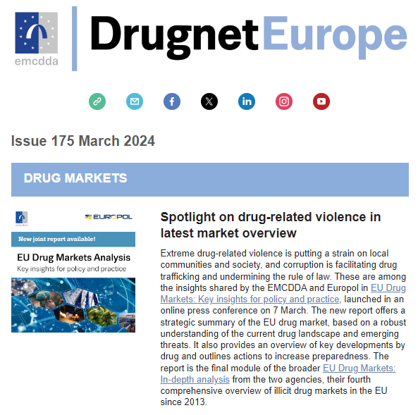 Check out our March Drugnet Europe for the monthly news roundup. In this issue: new drug market insights for policy and practice, latest wastewater and drug checking data, countdown to the EUDA and new ICT jobs. mailchi.mp/emcdda/drugnet…