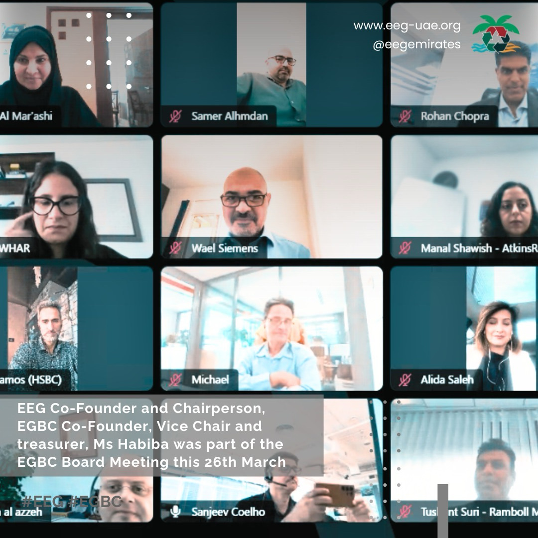 eegemirates's tweet photo. Discussing activities of the past year, their success, challenges, plans for the upcoming year, budgeting, and more, #EEG Co-Founder and Chairperson, EGBC Co-Founder, Vice Chair & Treasurer, Ms #HabibaAlMarashi took part in the #EGBC virtual #BoardMeeting this 26th March. https://t.co/2yslxZQa6d