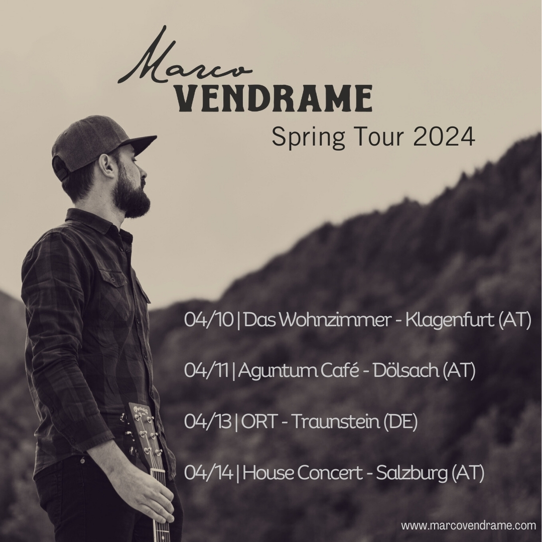 Big month coming up: EP release + Spring Tour.
First time touring Austria and Germany, I'm very excited about that!
Thanks to <a href="/touring/">Touring</a>.sofa and <a href="/mytourdad/">The Tour Dad</a> for making it possible.

04/10 - Klagenfurt (AT)
04/11 - Dolsach (AT)
04/13 - Traunstein (DE)
04/14 - Salzburg (AT)