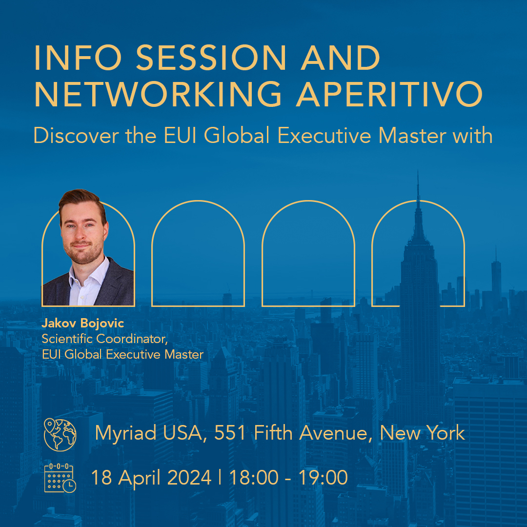 EUI_EU's tweet photo. 🗽 Calling policy professionals in #NewYork! 

🏙️ 🍹 Join us on 18 April for an exclusive info session and a taste of #Tuscany. #EUIGEM Programme Coordinator @JakovBojovic
will provide an in-depth overview of the EUI Global Executive Master. 

🔗 https://t.co/5pBt8kUatA https://t.co/VwZjmeWW3g