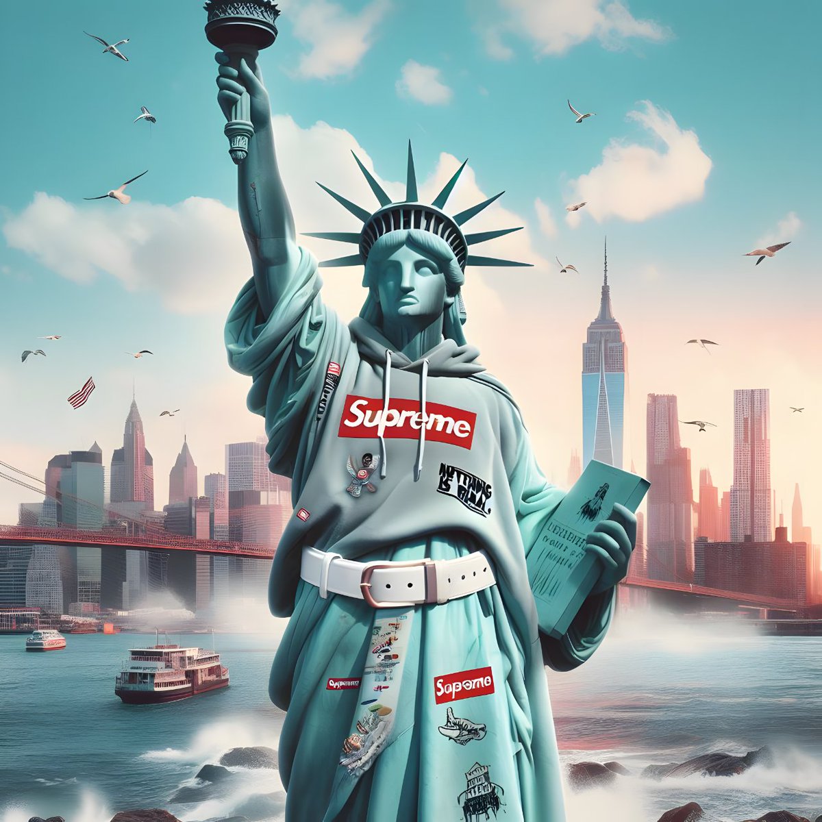 inflncia's tweet photo. The Statue of Liberty wearing streetwear clothes.🗽

La Estatua de la Libertad vistiendo ropa de calle.🗽

*Only RiaL things* WORK WITH AI &amp; PHOTOSHOP

#ai #ia #digitalart #digitalartist #digitalartwork #aiartwork #artdaily #photography #photoshop #design #Robótica #algoritmos https://t.co/jIsSVyooe3
