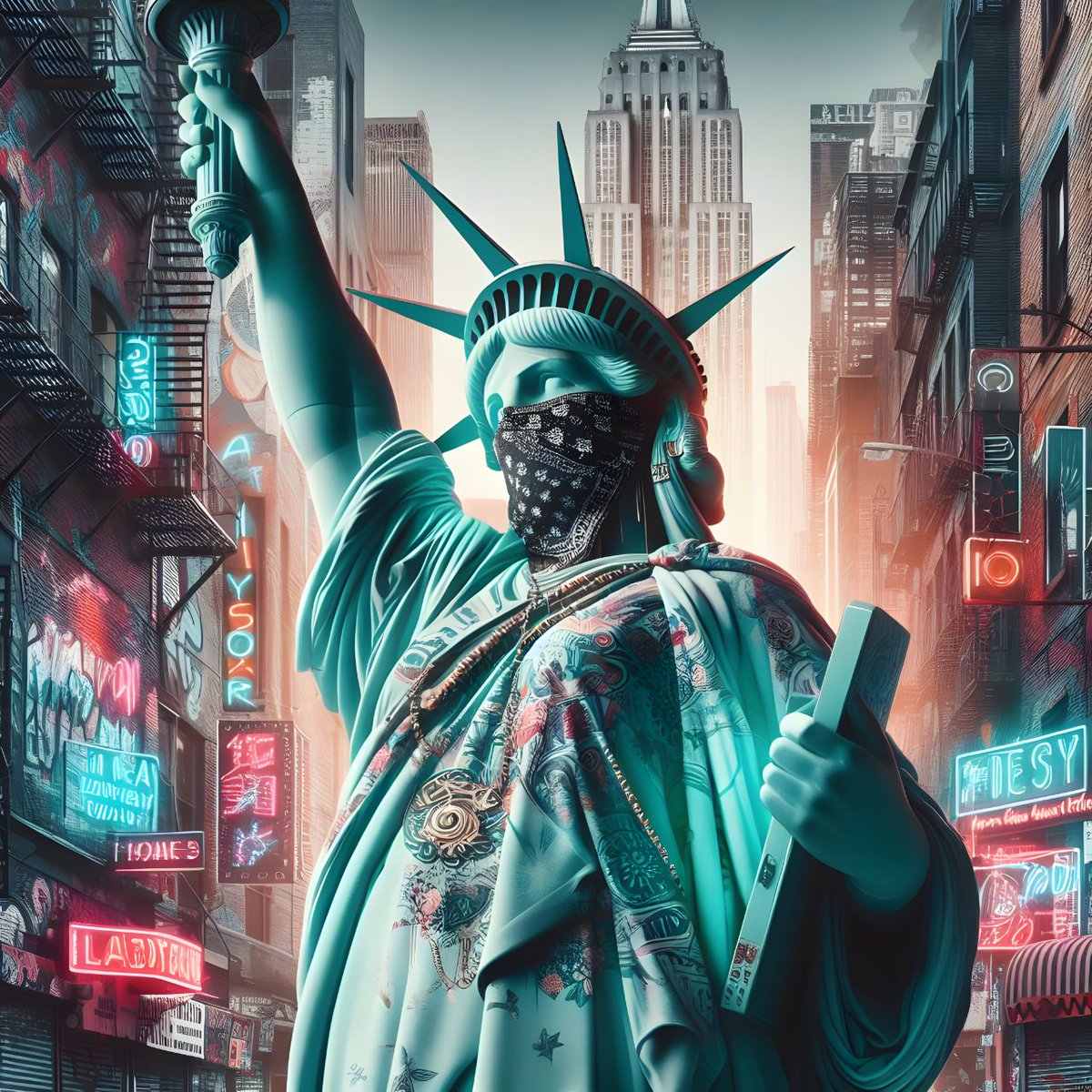 inflncia's tweet photo. The Statue of Liberty wearing streetwear clothes.🗽

La Estatua de la Libertad vistiendo ropa de calle.🗽

*Only RiaL things* WORK WITH AI &amp; PHOTOSHOP

#ai #ia #digitalart #digitalartist #digitalartwork #aiartwork #artdaily #photography #photoshop #design #Robótica #algoritmos https://t.co/jIsSVyooe3