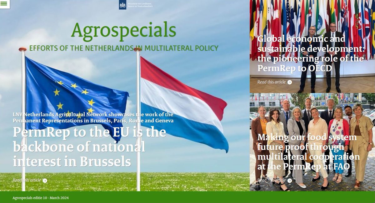 Today we just launched the new #Agrospecial. It showcases the work of our colleagues at PermReps of <a href="/minlnv/">Minlvvn</a> to EU, OECD, FAO WTO tackling global challenges in #agriculture #fisheries, #biodiversity

🔗magazines.rijksoverheid.nl/lnv/agrospecia…