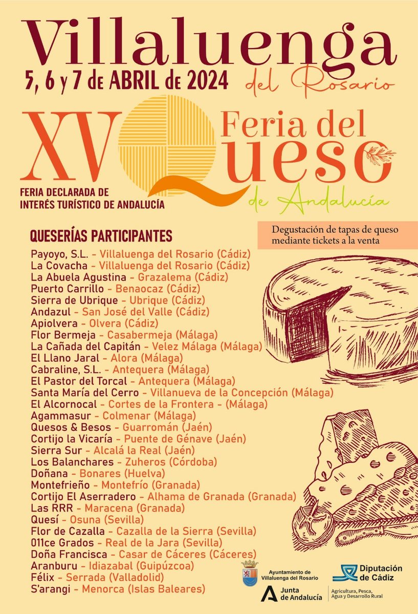 👉 Listado de queserías participantes en la XV Feria del Queso Artesanal en Villaluenga del Rosario. 🧀 
Te esperamos los días 5, 6 y 7 de abril 📌
🌐feriaquesovillaluenga.com