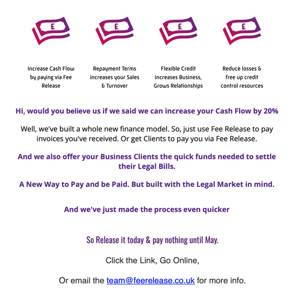 Fee Release (@fee_release) on Twitter photo Fee Release it today & pay nothing until May.
Click the Link, Go Online, feerelease.co.uk
Or email the team@feerelease.co.uk for more info.
Use & Offer Fee Release & Increase Cash Flow by up to 30%
#b2bbnpl Fee Release it today & pay nothing until May.
Click the Link, Go Online, feerelease.co.uk
Or email the team@feerelease.co.uk for more info.
Use & Offer Fee Release & Increase Cash Flow by up to 30%
#b2bbnpl