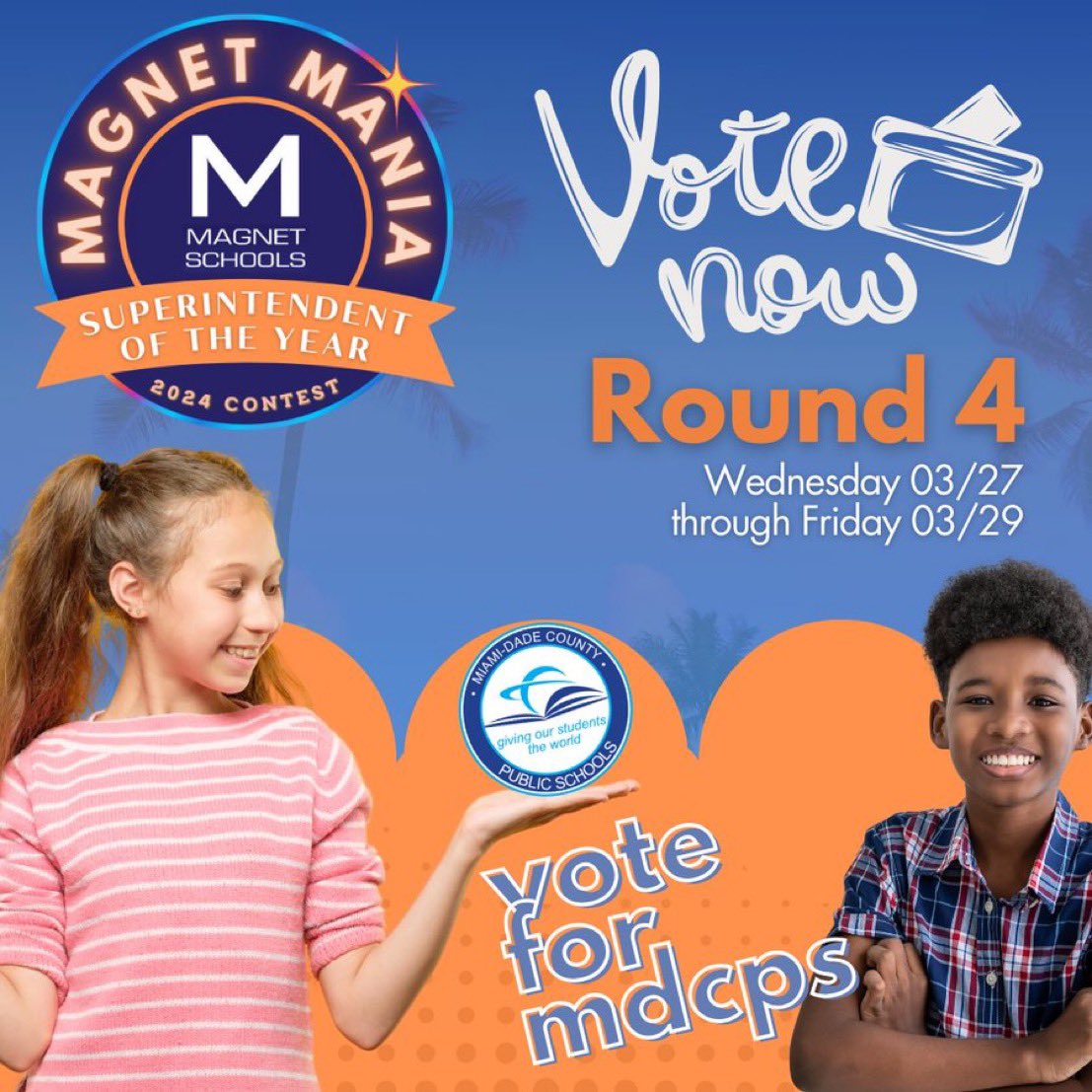 Every vote counts! Let’s rally together and cast our votes for M-DCPS in the Magnet Mania SOY Contest! Voting is open from 03/27 to 03/29. Let’s make it happen! 🗳️ Vote here: shorturl.at/pFGP1 #YourBestChoiceMDCPS #MagnetMania