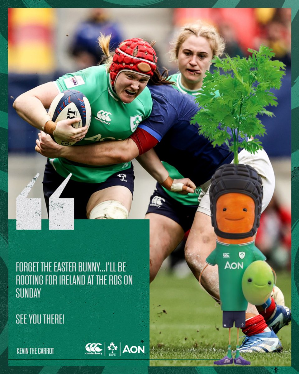 Join Kevin the Carrot, the @RTE2fm Roadcaster, singing sensation Stevie Mulrooney and more for Ireland v Italy on Sunday in the @TheRDS #GW6N @Womens6Nations @AonIreland @Aldi_Ireland More: irishrugby.ie/2024/03/27/rds…