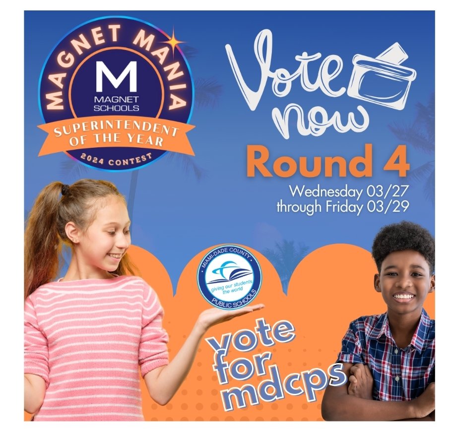 MsSeaman3's tweet photo. 🌟 Every vote counts! Let’s rally together and cast our votes for MDCPS in the Magnet Mania

SOY Contest! Voting is open from 03/27 to 03/29. Let’s make it happen! 🗳️✨  Vote here: https://t.co/RVhrsPIYve

#YourBestChoiceMDCPS #MagnetMania https://t.co/Q4cGocQ6gT