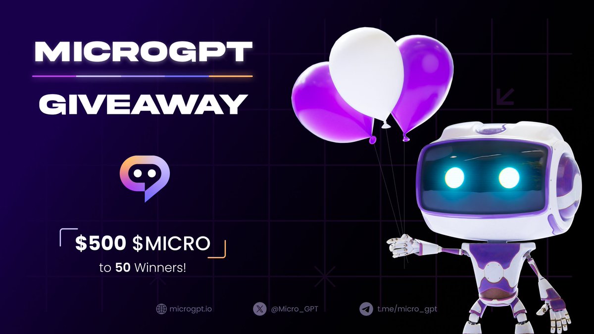 Micro_GPT's tweet photo. 🚀 Join our Twitter Airdrop Giveaway! 🎉 We're giving away $500 worth of MicroGPT tokens to 50 winners! 💸 

Start date: March 27th 2024
End date: April 6th 2024

To Enter:
➡️ Follow @Micro_GPT
➡️ Like & Retweet this post
➡️ Tag 3 friends
➡️ Download & RATE 5 🌟 STARS:
https://t.co/pmJAdg0XXv

Winners announced April 14th 2024. 

Don't miss out🎁 

#MicroGPT #Airdrop #giveaway